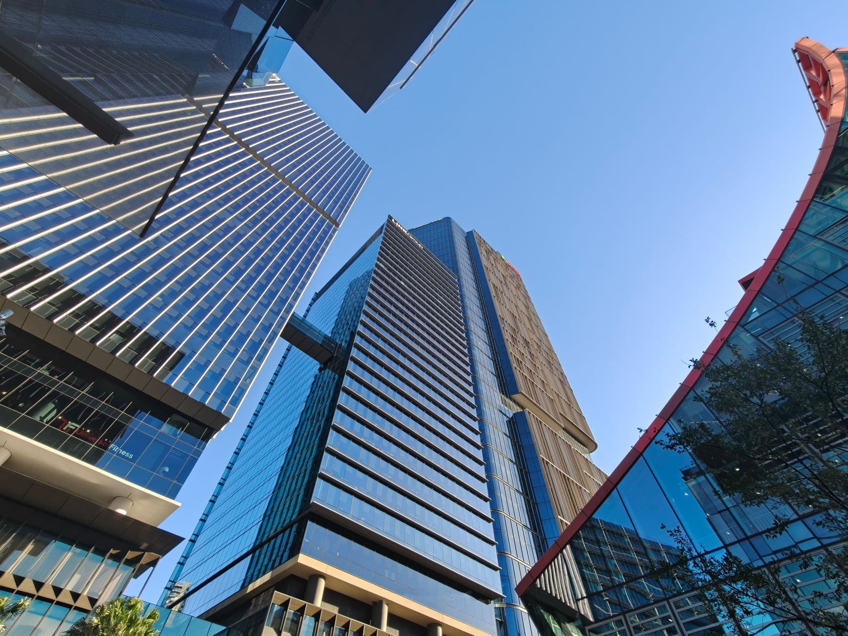 Modern skyscrapers in Parramatta CBD, Sydney, under a clear blue sky