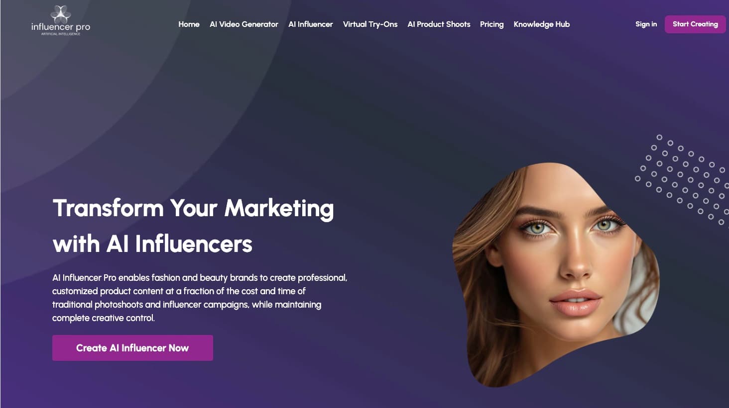 AI Influencer Pro website, built by Dream Websites