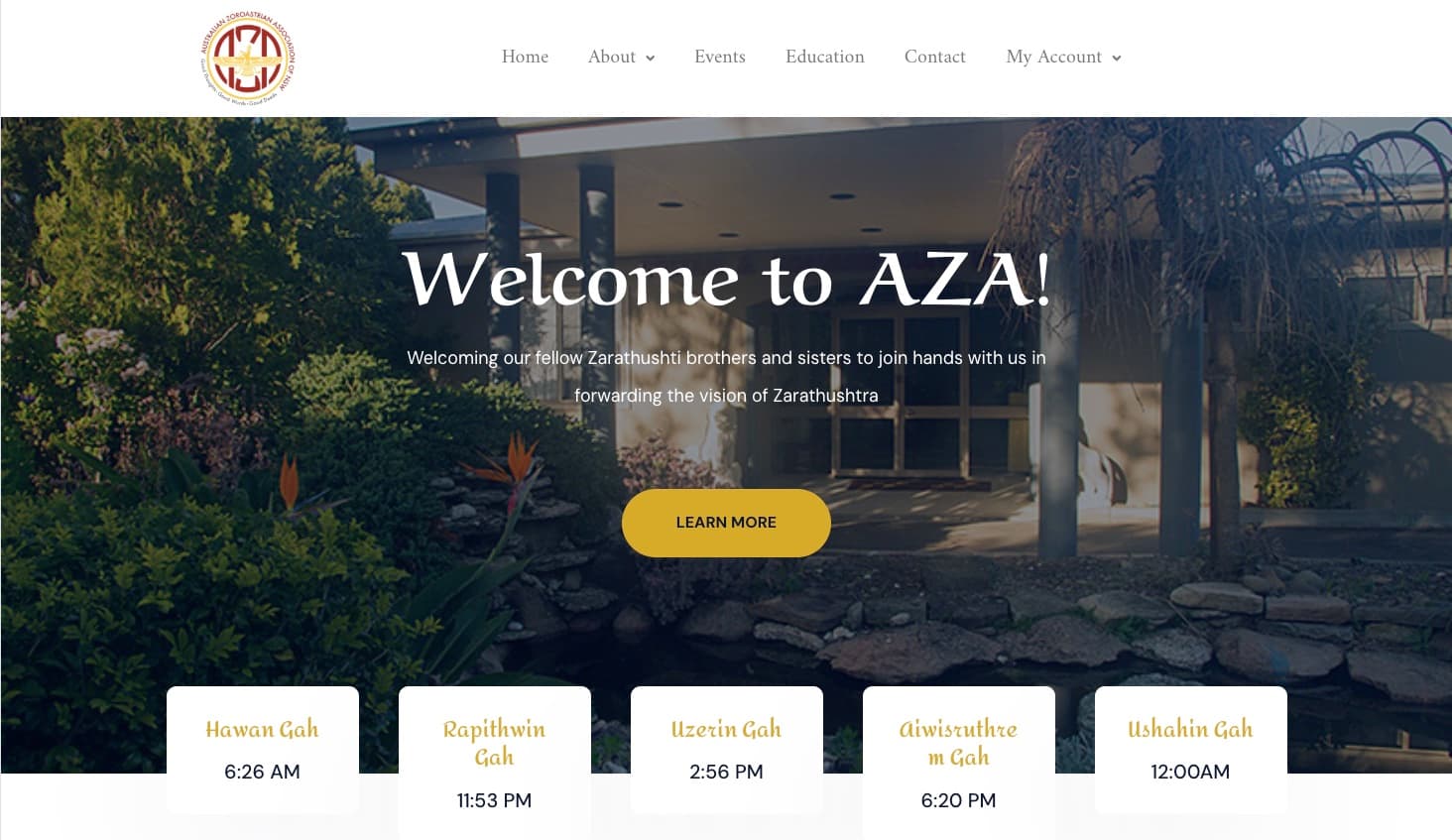 Australian Zoroastrian Association website, built by Dream Websites