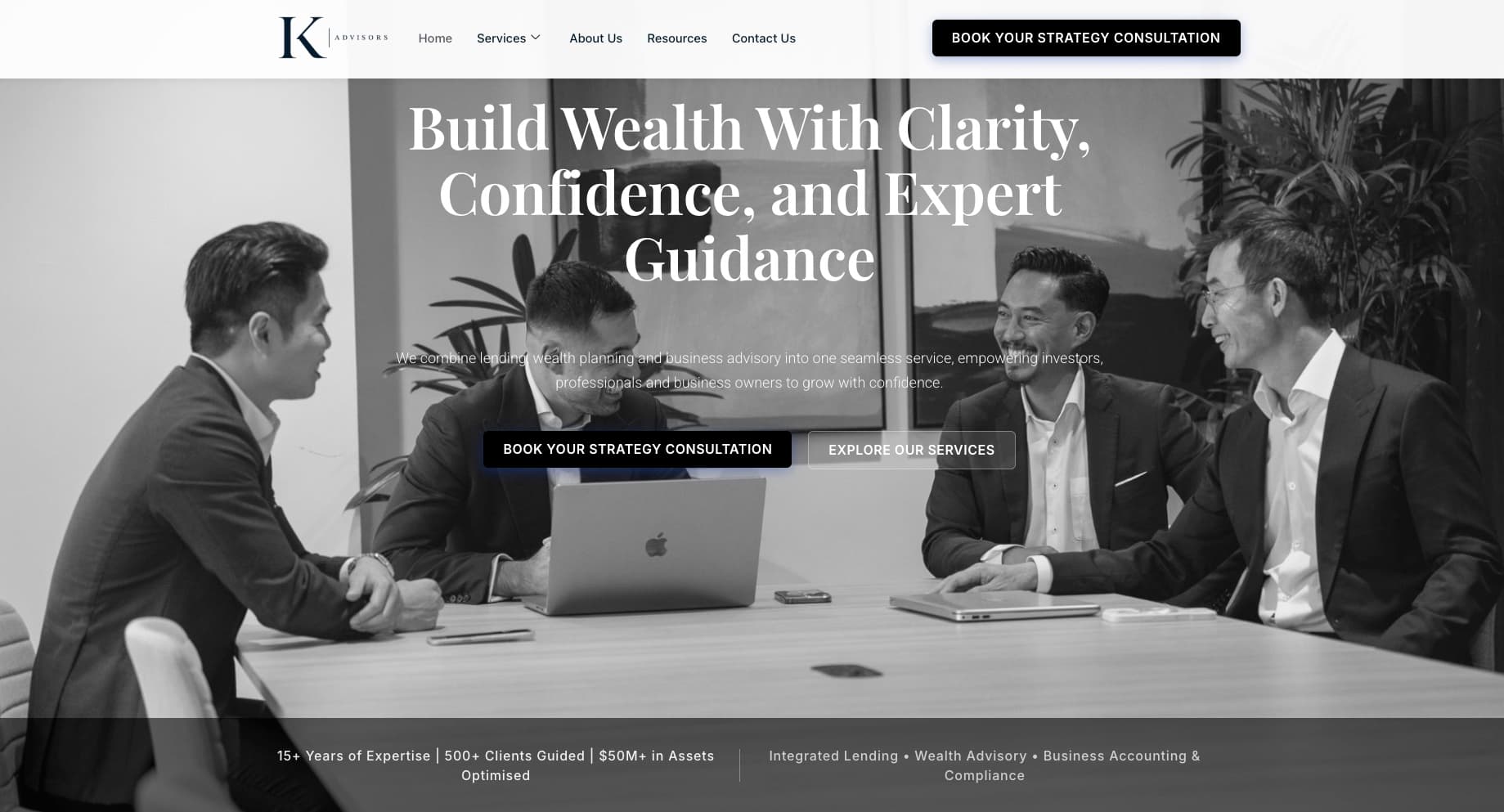 K Advisors website, built by Dream Websites